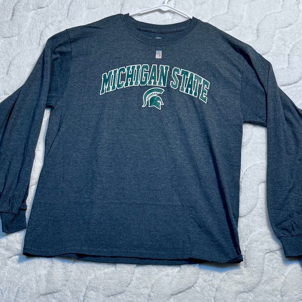 Men’s Large Ling Sleeve Michigan State T-Shirt (Grey) - Picture 1 of 7